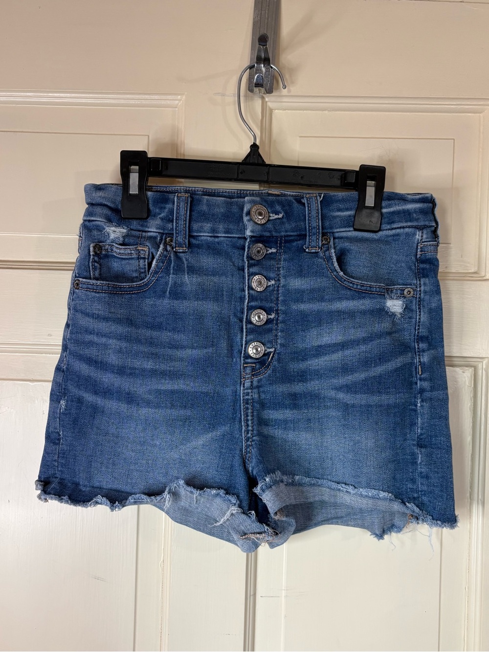 American Eagle Curvy Hi-Rise Shortie Size 2 Button Fly Med.Wash Stretch Summer - Picture 7 of 11